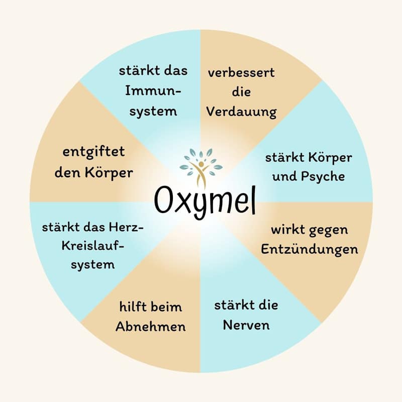 Eine Infografik mit den gesundheitlichen Vorteilen von Oxymel.